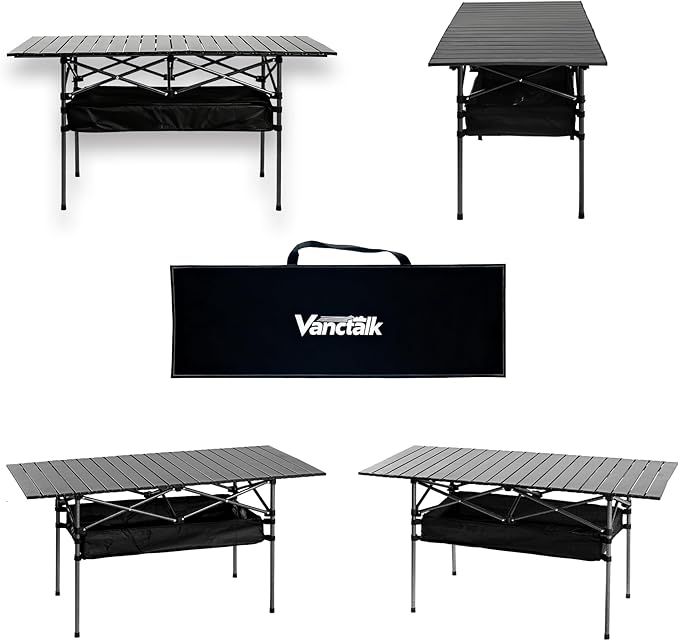 Outdoor Folding Table 7.93LBS Ultralight Camping Table with Built-in Storage &amp Carry Bag 225LBS Heavy Duty Aluminum Tabletop Carbon Steel Frame for Camping Picnic Beach BBQ