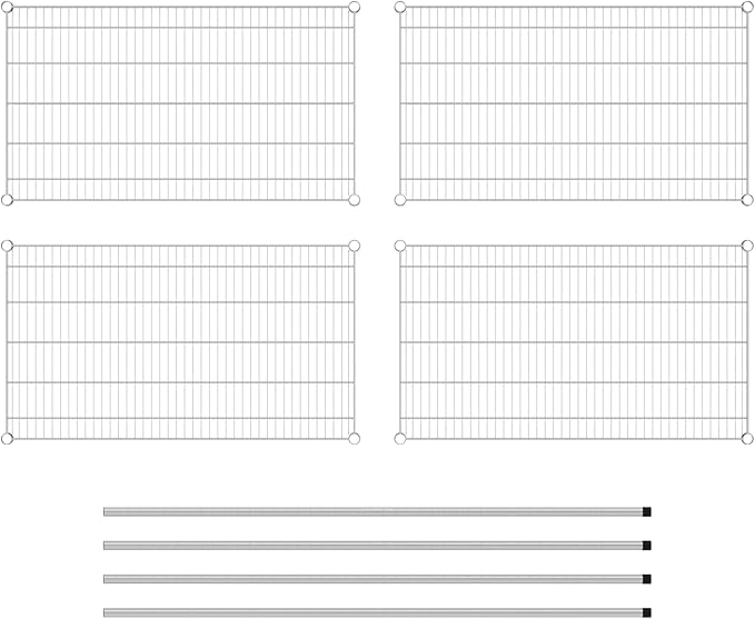 Commercial NSF Listed Chrome Stationary Wire Shelving Kit 24 x 42 x 64 with 4 Shelves Perfect for Warehouse Walk-in Refrigerator Freezer Grocery Store Restaurant Dishroom