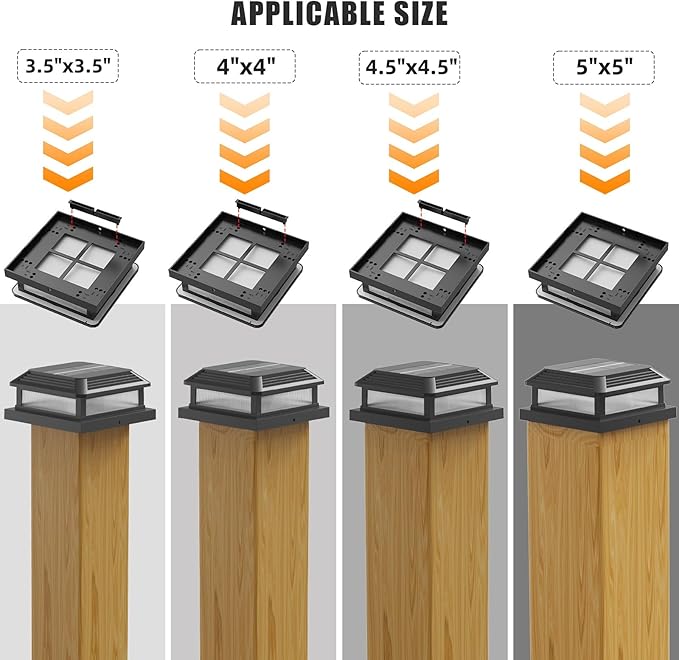 Solar Post Cap Lights Outdoor RGBW Fence Post Solar Lights with Remote Control Dusk to Dawn Waterproof Deck Posts Light fit 3.5x3.5-5x5 Posts for Deck Patio Garden Decoration (6 Pack Black)