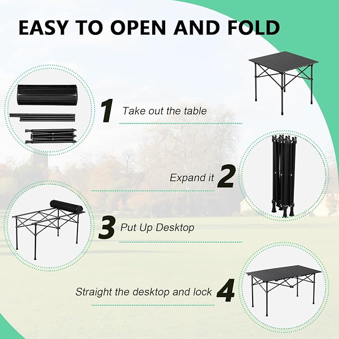 Lightweight Camping Table Foldable Aluminum Table with Carry Bag Perfect for Picnic BBQ Cooking and Outdoor Activities Light Yellow 50×53×50cm/19.7×20.9×19.7in