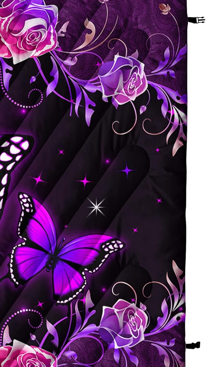 Axolotl Purple Butterfly Camping BlanketRoses Floral Lightweight Puffy Camping BlanketGlitter Starry Portable Outdoor BlanketMagical Waterproof Blanket for Cold Days Plane Picnic Beach Backpacking