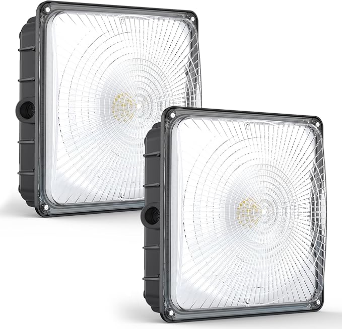 HYPERLITE LED Canopy Light 45W: 6300LM 5000K Daylight - 120-277V LED Canopy Lights Outdoor IP65 Waterproof for Workshop Carport Entrance - 2 Pack