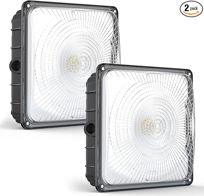 HYPERLITE LED Canopy Light Outdoor: 60W 2-Pack UL Listed 8400LM 5000K Exterior LED Canopy Light Fixture Surface Mount for Parking Garage Gas Station