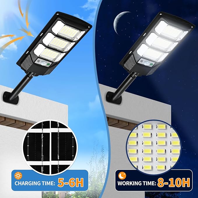 Solar Lights Outdoor Waterproof 2 Pack 6500k Solar Flood Light Dusk to Dawn Solar Street Lights with Motion Sensor &amp Remote Control LED Solar Parking Lot Lights for Yard Ground Garden