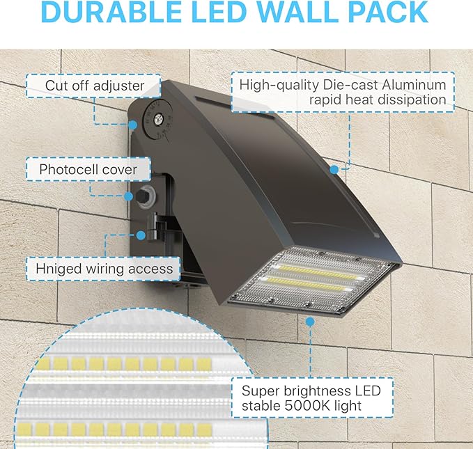 HYPERLITE Wall Pack 60W: 7800lm Dusk to Dawn Photocell Led Wall Packs Outside Lighting ETL Listed Ideal Adjustable Security Lights Outdoor for Driveway Barn Warehouse Shed Alleyways Patio Entrance