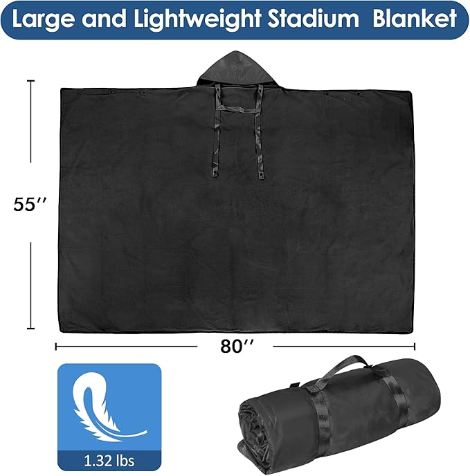 Catalonia Waterproof Stadium Blanket Windproof Wearable Poncho for Football Sideline &amp Sports Events for Fans Portable Durable Outdoor Blanket for Camping &amp Tailgating