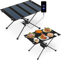 ECOeshiner Solar Folding Table 28W Camping Table - Solar Charging Mesh Bag Two USB Ports Heat + Water + Splash Resistant Solar Powered Beach Table Picnic Table Outdoor Table
