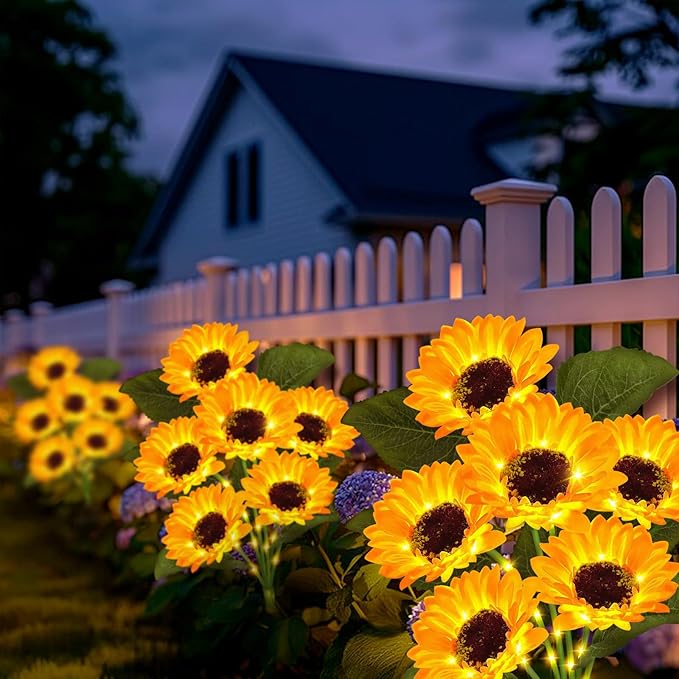 Solar Garden Lights Outdoor 6 Pack Sunflower Lights with 36 Sunflower Waterproof 60 Led Garden Fall Decor Gifts for Mom Grandma Decorative Solar Flowers for Pathway Patio Yard Flowerbed Decoration