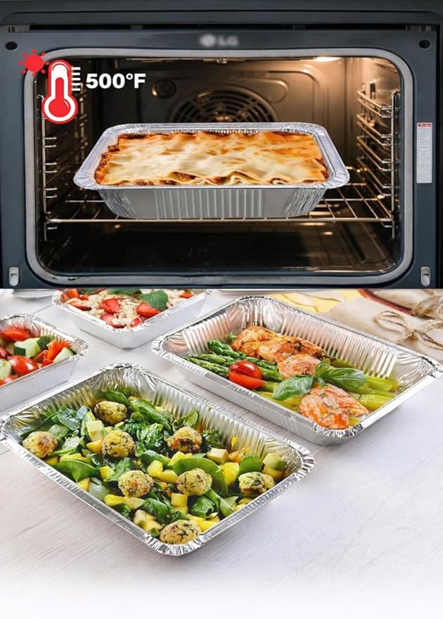 PRIME BASICS Aluminum Pans Full Size Large Disposable Roasting &amp Baking Pan 21x13 Deep Foil Pans (25 Pack) Extra Heavy Duty Chafing Trays for Hotels Restaurants Caterers Steam Table Buffet