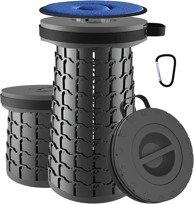 ALEVMOOM Upgraded XXL 19.7 Collapsible Stool with Cushion Heavy Duty Portable Folding Stool Max Load 1000 lbs Retractable Telescoping Foldable Seat Chair for Camping Fishing Travel