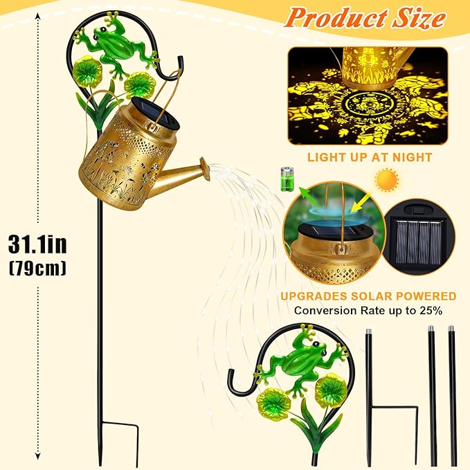 Solar Lanterns Outdoor Garden Decor Mothers Day Gifts for Women Mom Grandma Birthday Large Frog Hanging Watering Can with Shepherd Hook Waterproof Garden Lights for Outdoor Yard Christma Gifts