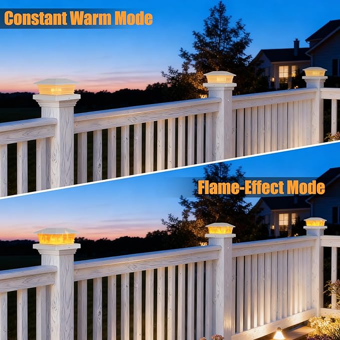 8 Pack Flame Post Solar Lights Flickering Flame &amp Warm Light Solar Lights for Fence Posts Waterproof Deck Post Lights for Porch Garden Yard for 4x4 5x5 6x6 Vinyl/Wooden Posts White