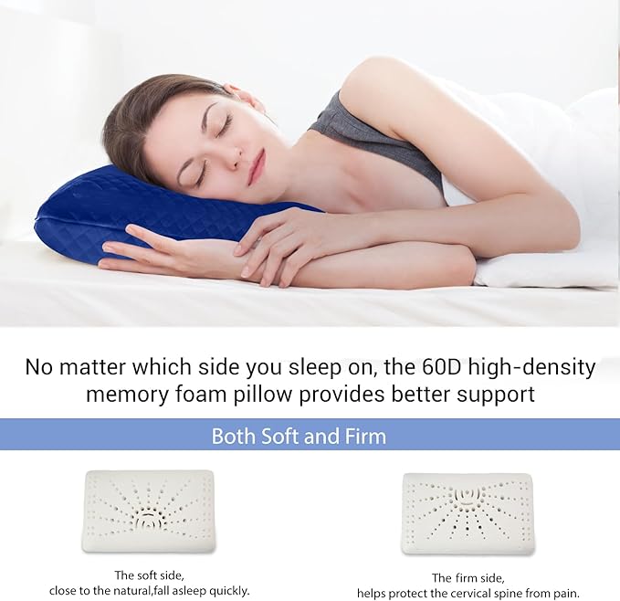 Camping Pillow Memory Foam Easy to Fold Camping Essentials Small Travel Pillows with Portable Bag Hiking Pillow for Backpacking Anti-Pilling Pillow Cover (Blue)