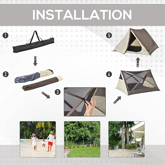 Outsunny 2-3 People Pop Up Camping Tent Waterproof Automatic Instant Tent Portable Cabana Beach Tent with Rainfly Carry Bag Windows and Doors Outdoor Camping Hiking Indoor