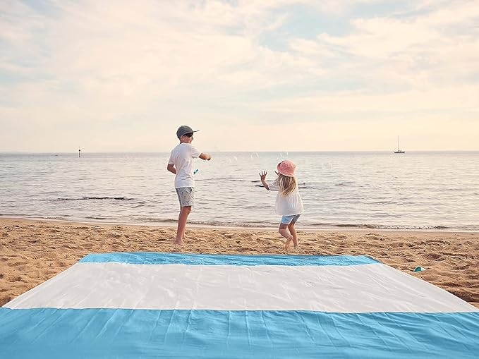 WEKAPO Beach Blanket Sandproof Waterproof Extra Large Beach Mat Oversized &amp Compact Sand Free Quick Drying Beach Essentials for Vacation Cruise Picnic &amp Camping with Stakes