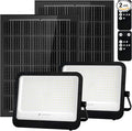 2 Pack LED Solar Lights Outdoor 7000K 3500LM Solar Powered Flood Lights with 3 Modes Dusk to Dawn Outdoor Lighting with Remote IP65 Waterproof 16.4 Ft Cable for Yard Garage Porch
