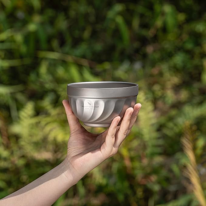 iBasingo 500ML Titanium Bowl Double Wall Insulated Camping Bowl for Soup Rice &amp Food Ultralight Portable &amp Durable Metal Tableware for Outdoor Hiking Backpacking - BPA-Free Non-Toxic Ti116