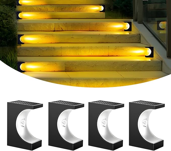 Solar Step Lights Stair Lights Outdoor Waterproof LED Step for Outside Outdoor Solar Powered Step Lighting for Patio Decor Deck Porch Front Door Walkway (Warm White 4 Pack)