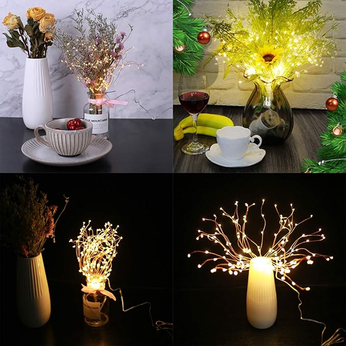 4 Pack Starburst Sphere Lights200 LED Firework Lights 8 Modes Dimmable Remote Control Waterproof Hanging Fairy Light Copper Wire Light for Patio Parties Christmas (Battery Operated)