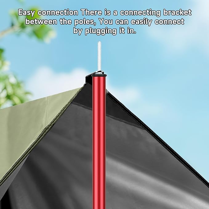 Tent Poles SAN LIKE Aluminium Telescoping Adjustable Red Tarp Poles with Portable Bags Heavy Duty Camping Tent Poles for Awnings Canopy Rain Fly Shelter Set of 2-(5 Sections with Adjustable Length)
