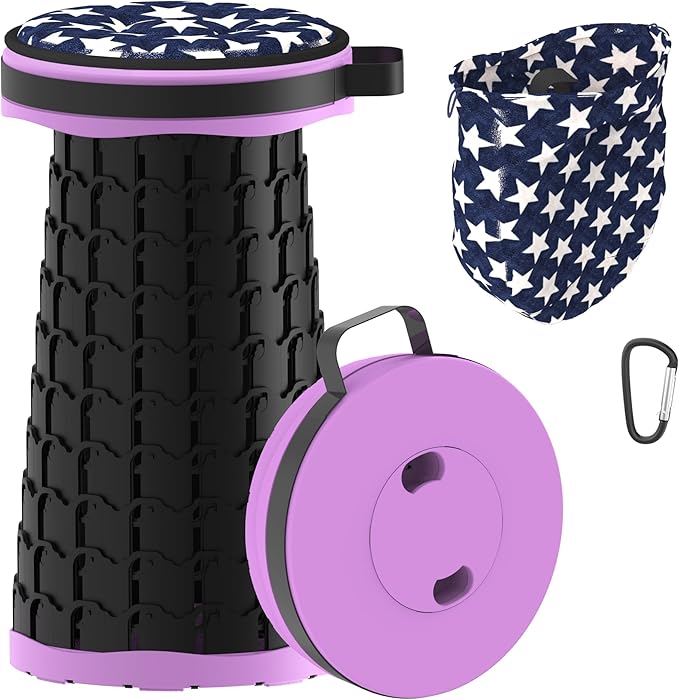 ALEVMOOM 2026 Upgraded 18.1 Collapsible Stool with Cushion &amp Carry Bag 600lbs Max Weight Portable Telescoping Stool More Sturdy Lightweight Retractable Seat Folding Chair for Camping &amp Outd