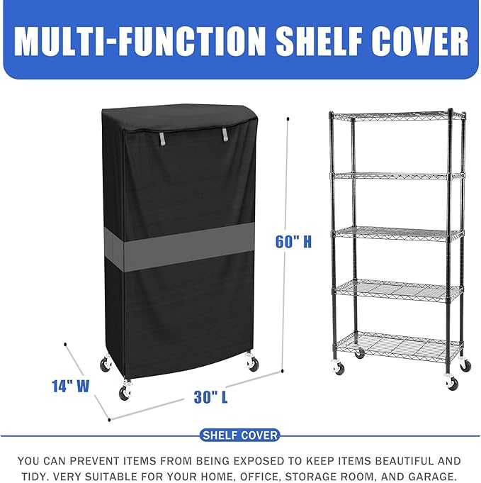 Wire Shelf Cover600D Heavy Duty Waterproof Dustproof Standing Shelf Units Cover Storage Rack Cover with Zipper for Metal Shelving (30 W x 14 D x 60 H)