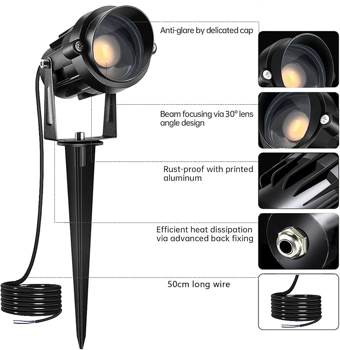 Low Voltage Landscape Lights with Connectors Outdoor: 7W 700LM LED Landscape Lighting for Tree Garden Yard Pathway | 12V 24V Warm White 3000K Spotlights | IP66 Waterproof | 2 Pack