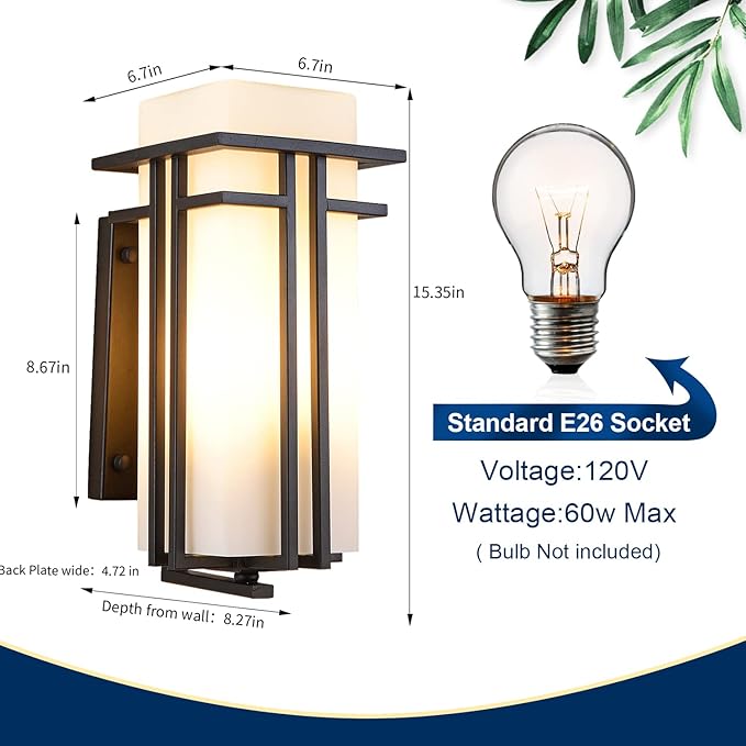 Large Outdoor Wall Lights 15.35 H x 6.7 W Waterproof Wall Lantern Exterior Light Fixture for Entryways Yards Garage Front Porch Metal Frame with Frosted Glass Black (Large)