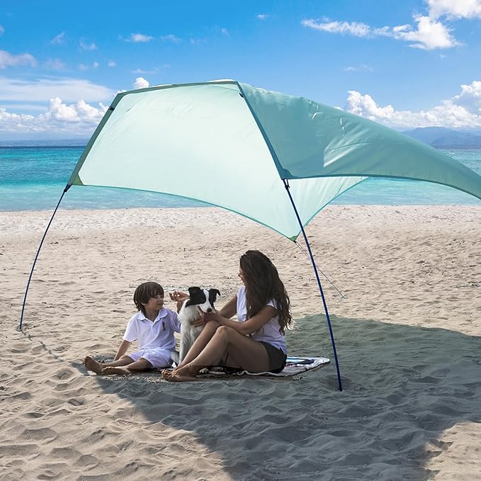 Beach Wind-Powered Shade Canopy Portable Sun Shelter Tent UPF 50+ UV Protection Lightweight Easy Set Up 78 Sq. Ft. of Shade for 1-3 People.Lite Blue Tint