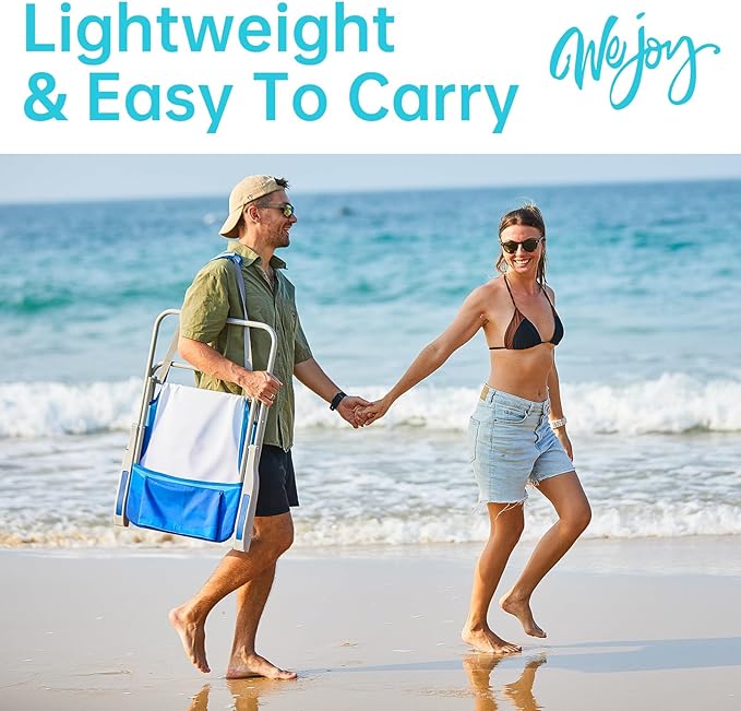 #WEJOY Folding Beach Chair for Adults Lightweight Beach Chair with Shoulder Straps High Back Camping Chairs with Hard Armrest Supports 300lbs for Outdoor Lawn Concert