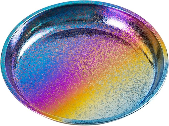 Titanium Camping Plates Lightweight Colorful Round Metal Dishes Durable Outdoor Utensils Rust-Proof Reusable Dinnerware Ideal for Hiking Picnic Camping Backpacking Home RT077T (L)