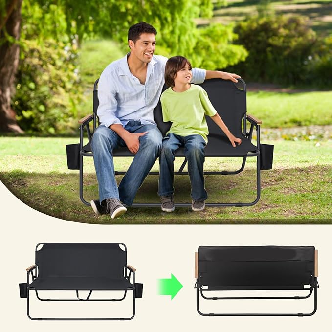 BDL Oversized Double Camping Chair Loveseat Heavy Duty Two Person Camp Chair Folding Lawn Chairs with Armrests for Outdoor Travel Patio Beach