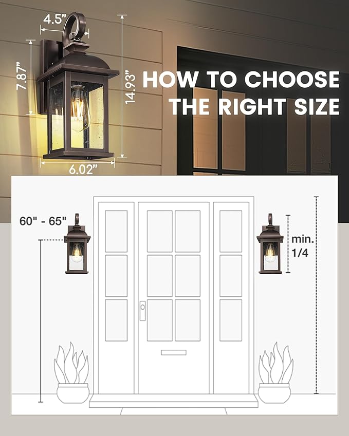 FEMILA 2-Pack Outdoor Wall Sconce Lights Oil Rubbed Bronze 15 Exterior Outdoor Light Fixtures Wall Mount with Seeded Glass for Front Porch Patio Garage 4FD54B-2PK ORB