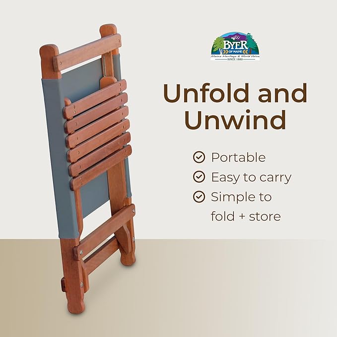 BYER OF MAINE Pangean Lounger Chair – Portable Lightweight Foldable Wood and Canvas Chair – Ideal for Camping Patio Lawn and Beach Use in Granite