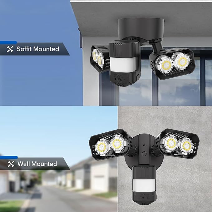 SANSI 28W 3500LM Motion Sensor Outdoor Lights Outdoor Motion Sensor Light Security Lights Detector with 4 Mode 350W Equiv 5000K IP65 Waterproof for Soffit Garage Yard (Black) Hardwired