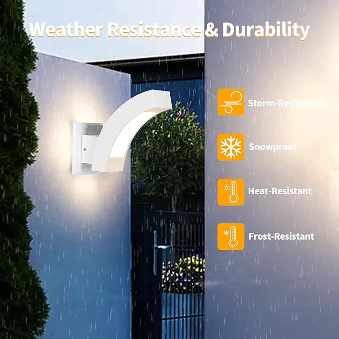 Wall Light Outdoor LED Wall Mount Lamp White Modern Wall Sconce Exterior Lighting Lantern Fixture for Porch Front Door Garden Yard Patio IP54 Waterproof 7.5W 600Lm 3000K