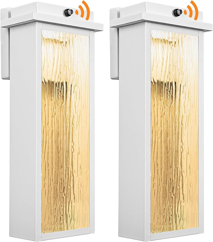 White LED Dusk to Dawn Outdoor Lighting 2 Packs 16 Large Outside Farmhouse Wall Lantern Industrial Porch Wall Mount Light Fixture with Rippled Glass Waterproof Modern Exterior Sconce Lamp