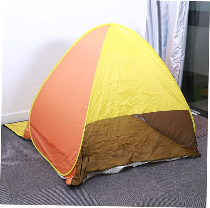 Portable Instant Tent Sun Shelter Automatic Pop Up Beach Canopy with Design for Outdoor Camping Orange Yellow UV Protection Easy Setup Rugged Structure