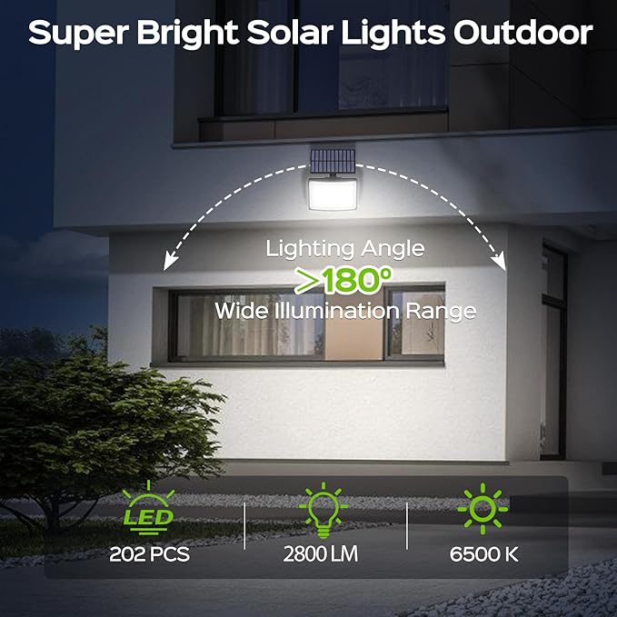 Adiding Solar Outdoor Lights 2800LM LED Flood Lights with 16.4 Ft Cable Remote Control Solar Motion Sensor Lights with 3 Modes Solar Powered Security Lights for Outside Patio Yard Garage 1 Pack