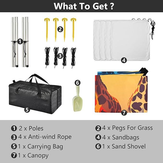 Beach Tent Sun Shelter Colorful Giraffes Lightweight &amp Easy Setup Beach Shade Canopy for Camping Fishing