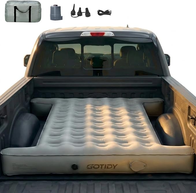 Truck Bed Mattress 5.5-5.8ft for Full-Size Pickup Fabric Texture Truck Bed Air Mattress Side Space for Stuff Customized for F150/Silverado/Ram1500 with Detachable Air Pump for Road Trips &amp Tra