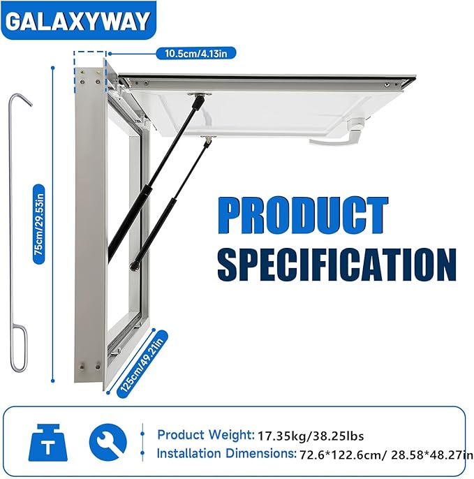 Aluminum Alloy Food Truck Window - 50 x 30 Inch Up to 80 Degrees Serving Window for Concession Trailers