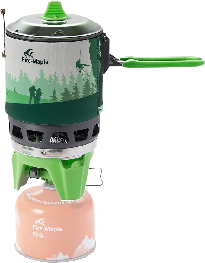 Fire-Maple Fixed Star 3 Personal Cooking System | Pot/Jet Burner Stove System with Electric Ignition | Ideal for Hiking Camping Backpacking Fishing Hunting Trips and Emergency Use Green