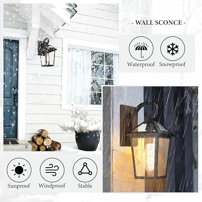 Outdoor Light Fixtures Wall Mount Waterproof Exterior Wall Lanterns with Glass Outside Wall Sconces Front Porch Lights for House Garage Doorway Patio (Small 1Pack)