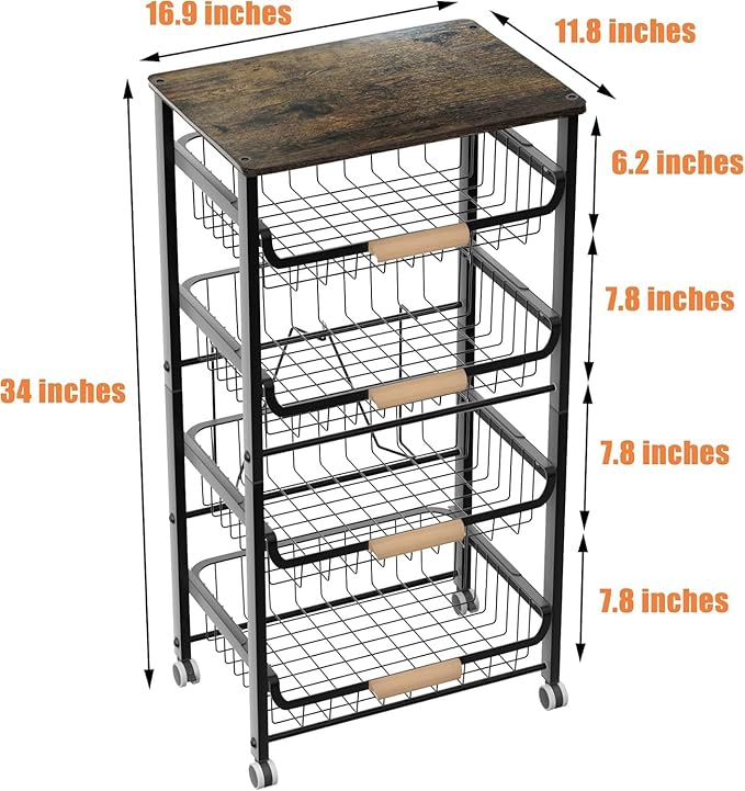5 Tier Fruit Basket Kitchen Food Stora Hanging Rack Stackable Stora Cart