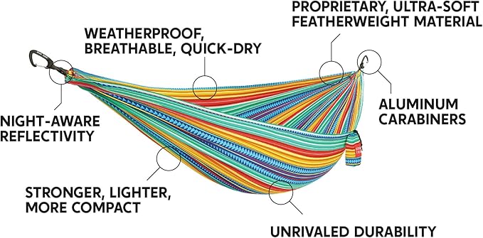 Grand Trunk TrunkTech Single Hammock | Lightweight Ripstop Nylon Camping &amp Travel Hammock 11 ft 500 lb Capacity Includes Carabiners | Green with Aqua Trim