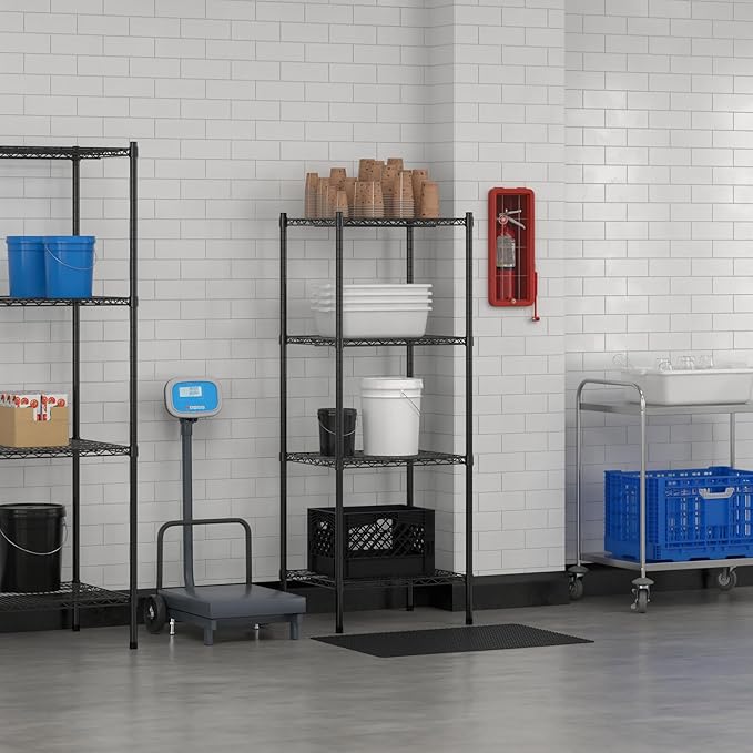 Commercial NSF Listed Black Epoxy Stationary Wire Shelving Kit 21 x 24 x 64 with 4 Shelves Perfect for Warehouse Walk-in Refrigerator Freezer Grocery Store Restaurant Dishroom