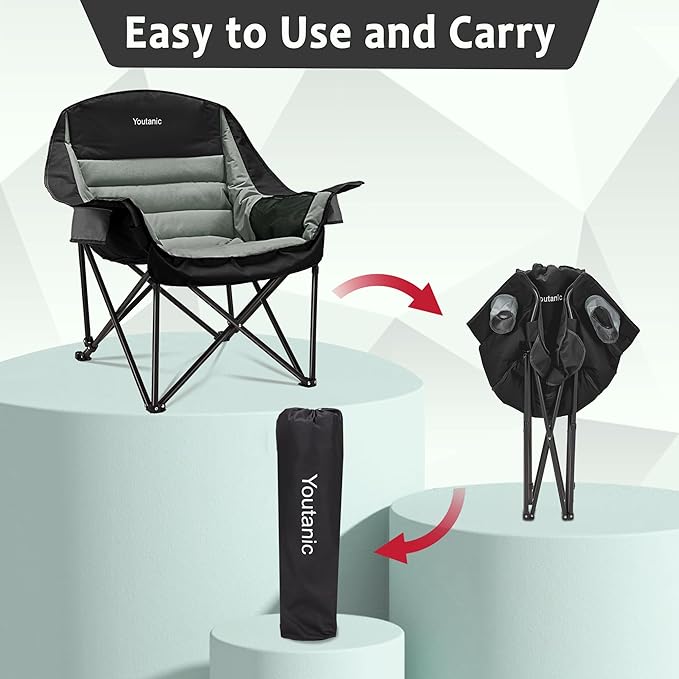 Oversized Camping Chair Portable Folding Camping Chairs with Side Pocket Cup Holder and Carry Bag Heavy Duty Outdoor Camping Chairs for Adults Fishing Sports Trip up to 400lbs Style 4