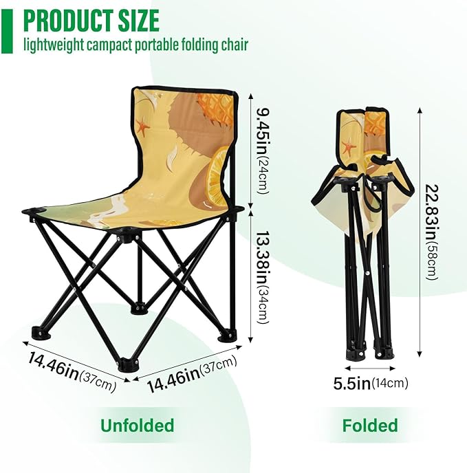 Pineapple and Beach Portable Camping Chairs Folding Chair - Durable Oxford Fabric Lightweight Iron Frame Easy Fold Design - Ideal for Outdoor Activities Camping Fishing and Travel