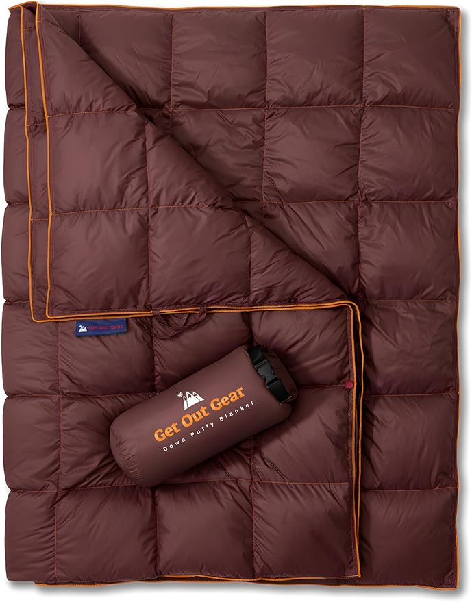 Get Out Gear Down Camping Blanket - Puffy Packable Lightweight and Warm | Ideal for Outdoors Travel Stadium Festivals Beach Hammock | 650 Fill Power Water-Resistant Backpacking Quilt